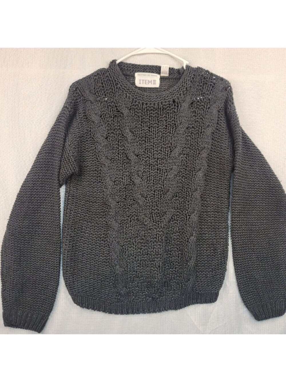 Item II Hand-Knitted Cable Knit Sweater S Gray Fisherman Grunge Grannycore Layer